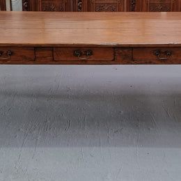 Amazing 19th Century French Oak Farmhouse style dining table with three drawers. It is made from three large planks of wood which is very hard to find. It is also very wide with a width of 105.5 cm. It is in good original detailed condition.
