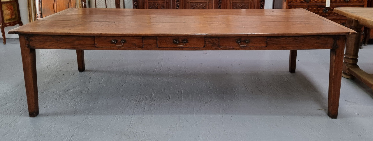 19th Century French Oak Farmhouse Style Dining Table With Drawers