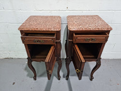 Louis XV Style Dark Oak Marble Top Bedside Cabinets | Antique & Vintage | Moonee Ponds Antiques | Australia Wide Delivery