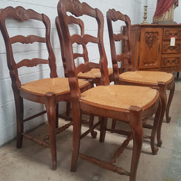 Set of Four French Oak Dining Chairs-1
