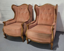 French Pair Of Louis XV Style Pink Upholstered Wing Back Chairs | Antique & Vintage | Moonee Ponds Antiques | Australia Wide Delivery