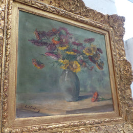 Absolutely Beautiful Antique French Floral Oil Painting