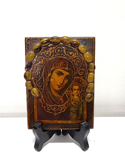 Hand Painted Russian Icon With Tiger Eye Decoration | Antique & Vintage | Moonee Ponds Antiques | Australia Wide Delivery