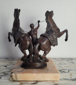 French Art Deco Cold Painted Bronze Metal Marley Horses Statue | Antique & Vintage | Moonee Ponds Antiques | Australia Wide Delivery