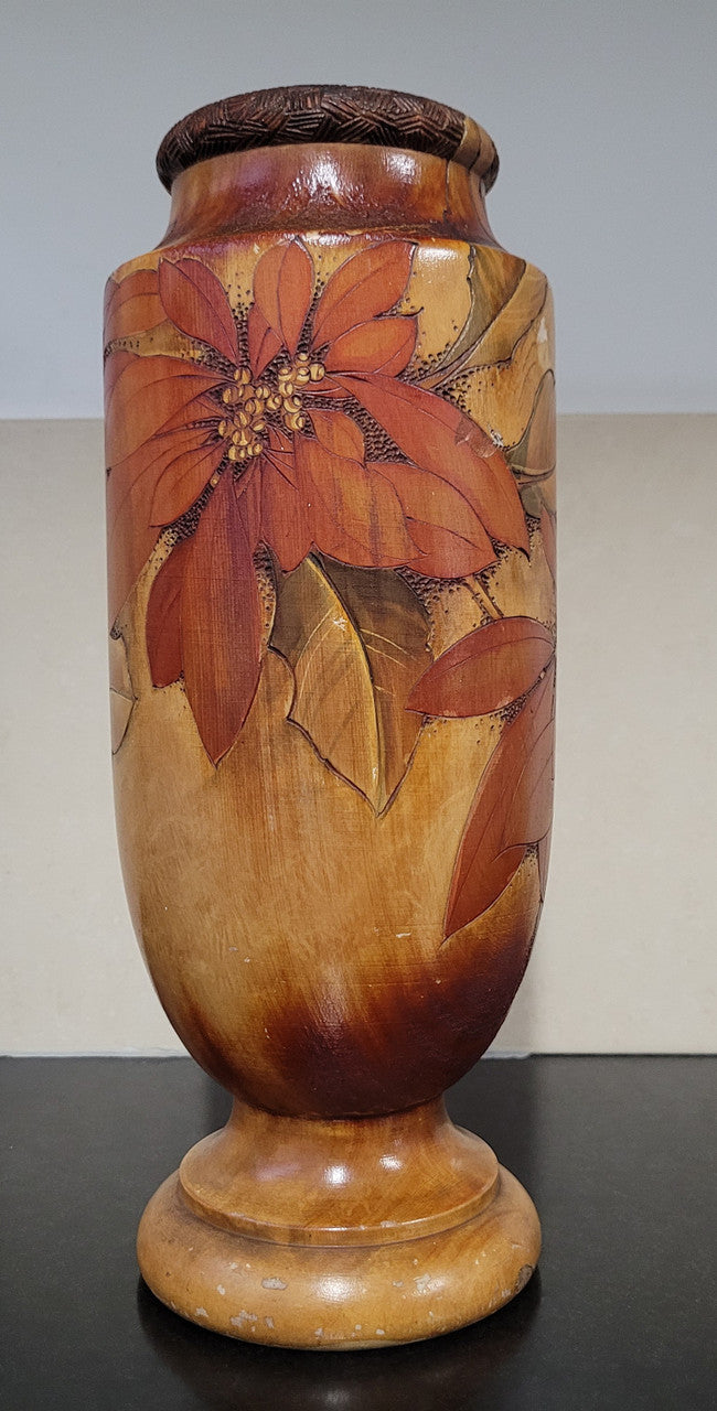 Antique Pokerwork Timber Vase With Floral Design | Antique & Vintage | Moonee Ponds Antiques | Australia Wide Delivery