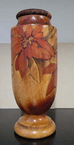 Antique Pokerwork Timber Vase With Floral Design | Antique & Vintage | Moonee Ponds Antiques | Australia Wide Delivery