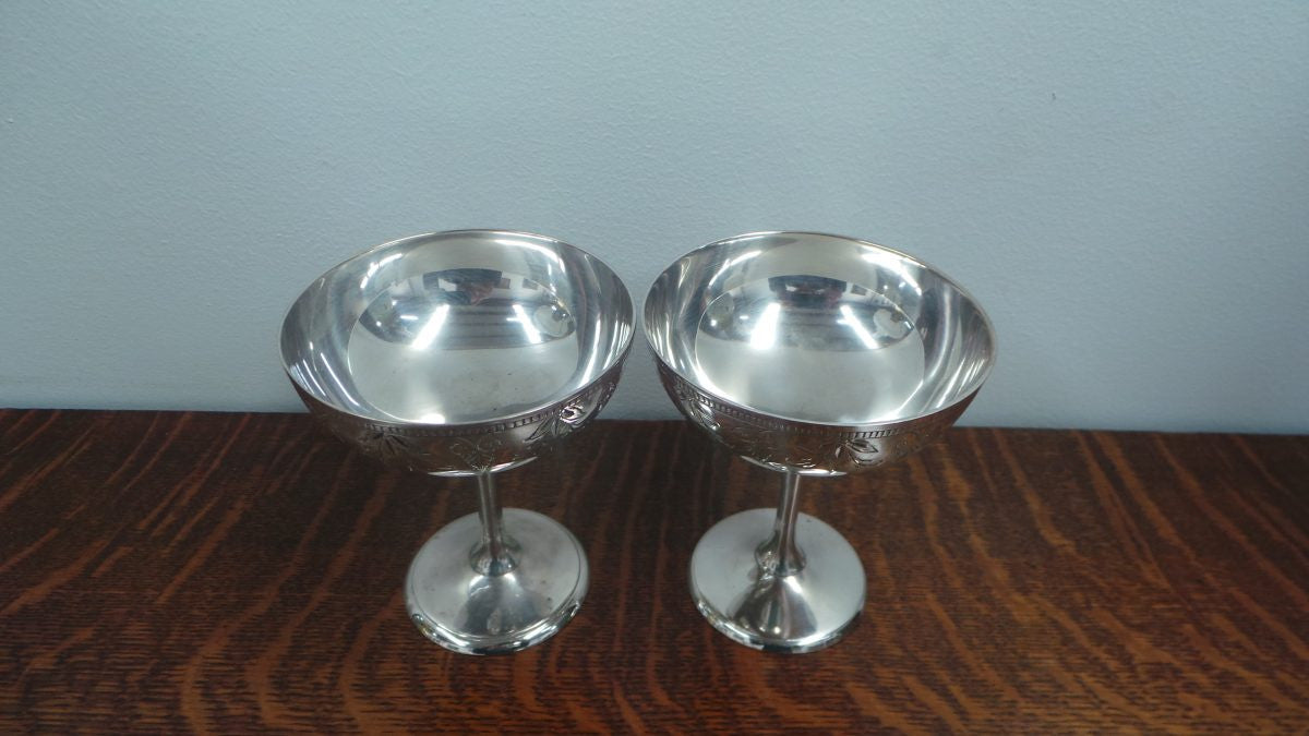 Pair Of Lovely Silver Champagne Goblets | Antique & Vintage | Moonee Ponds Antiques | Australia Wide Delivery