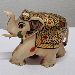 Vintage Hand Carved Hand Painted Ivory Elephant