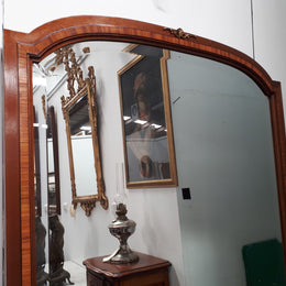 French Inlaid Walnut Free Standing Bevelled Edge Mirror