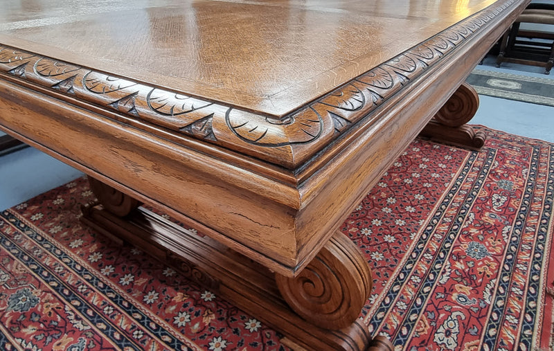 Beautiful Spanish style Oak dining table with a lovely carved border. Sourced in France and in good original detailed condition.