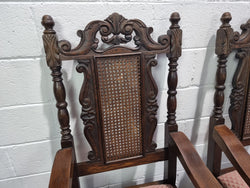 Pair Oak Jacobean Revival Carver Chairs with Cane Back | Antique & Vintage | Moonee Ponds Antiques | Australia Wide Delivery