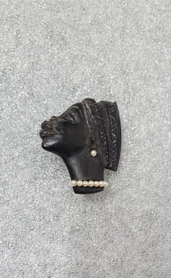 Vintage Carved Ebony & Seed Pearl African Head Brooch | Antique & Vintage | Moonee Ponds Antiques | Australia Wide Delivery
