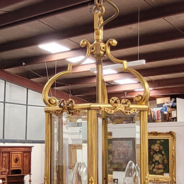 Charming three globe French bronze hexagonal ceiling light with beveled glass. Fully rewired to Australian standards and has been sourced from France. In good original condition.