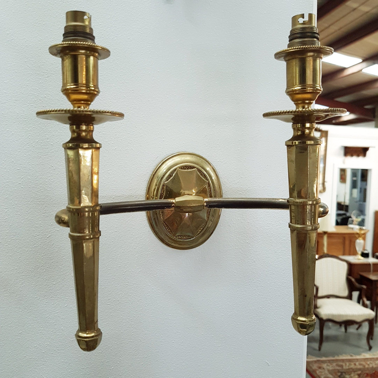 A Pair Of Brass French Empire Style Wall Lights-Sconces | Antique & Vintage | Moonee Ponds Antiques | Australia Wide Delivery