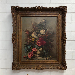 Beautiful French Framed Floral Oil On Canvas