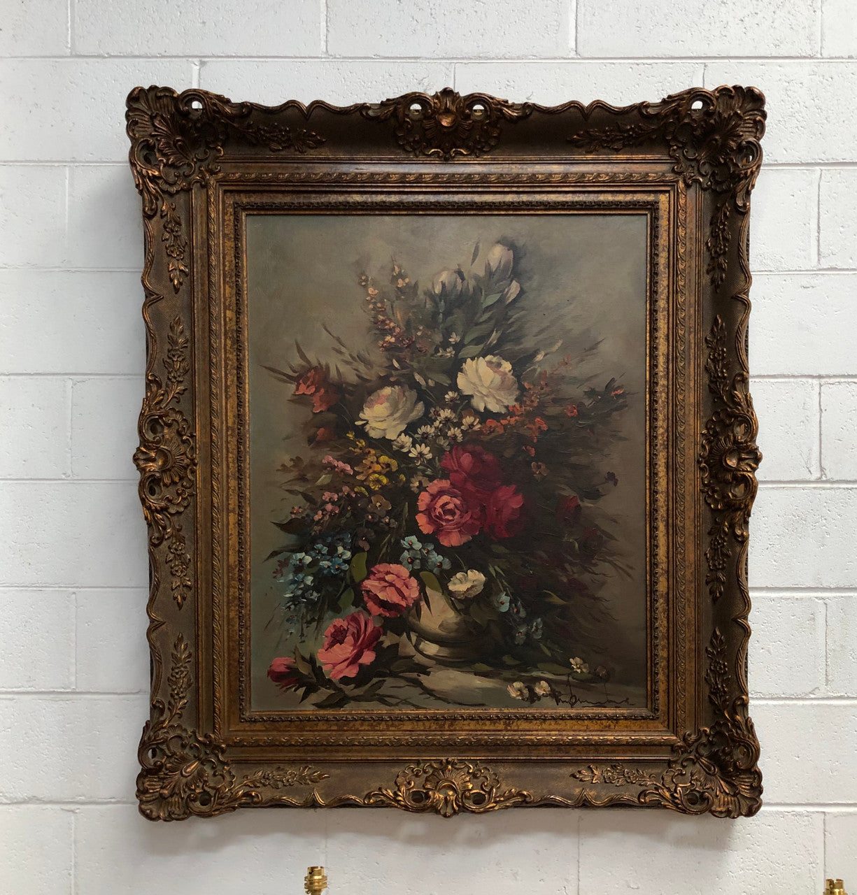 Beautiful French Framed Floral Oil On Canvas