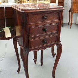 French Rosewood Inset Marble Top Single Bedside Cabinet