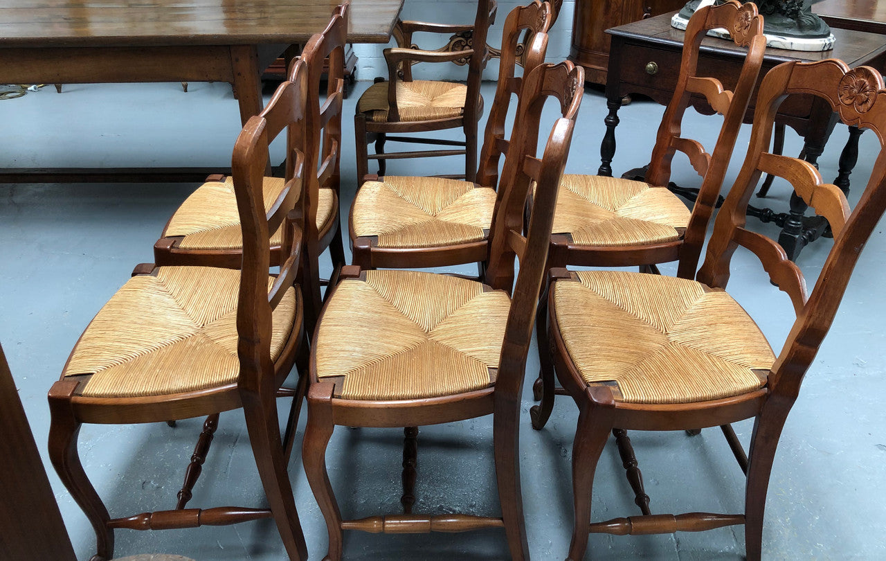 Antique Set of Six French Cherrywood Rush Seat Dining Chair | Antique & Vintage | Moonee Ponds Antiques | Australia Wide Delivery