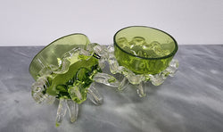 Pair of Victorian Green Glass Open Salt Bowl With Frilled Edging | Antique & Vintage | Moonee Ponds Antiques | Australia Wide Delivery