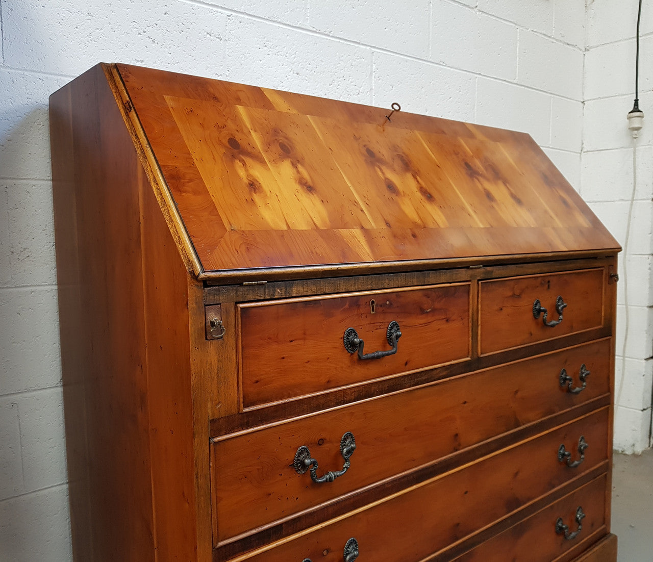Antique Yew Wood Bureau With A Leather Inset | Antique & Vintage | Moonee Ponds Antiques | Australia Wide Delivery