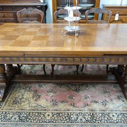 Large French Oak Square Parquetry Top Extension Table