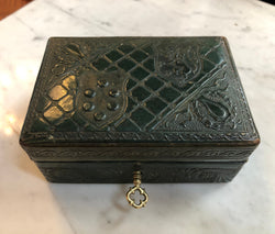 Victorian Green Leather Embossed Box | Antique & Vintage | Moonee Ponds Antiques | Australia Wide Delivery