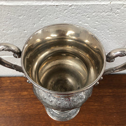 Large Embossed and Engraved Silver Plate Trophy or Vase