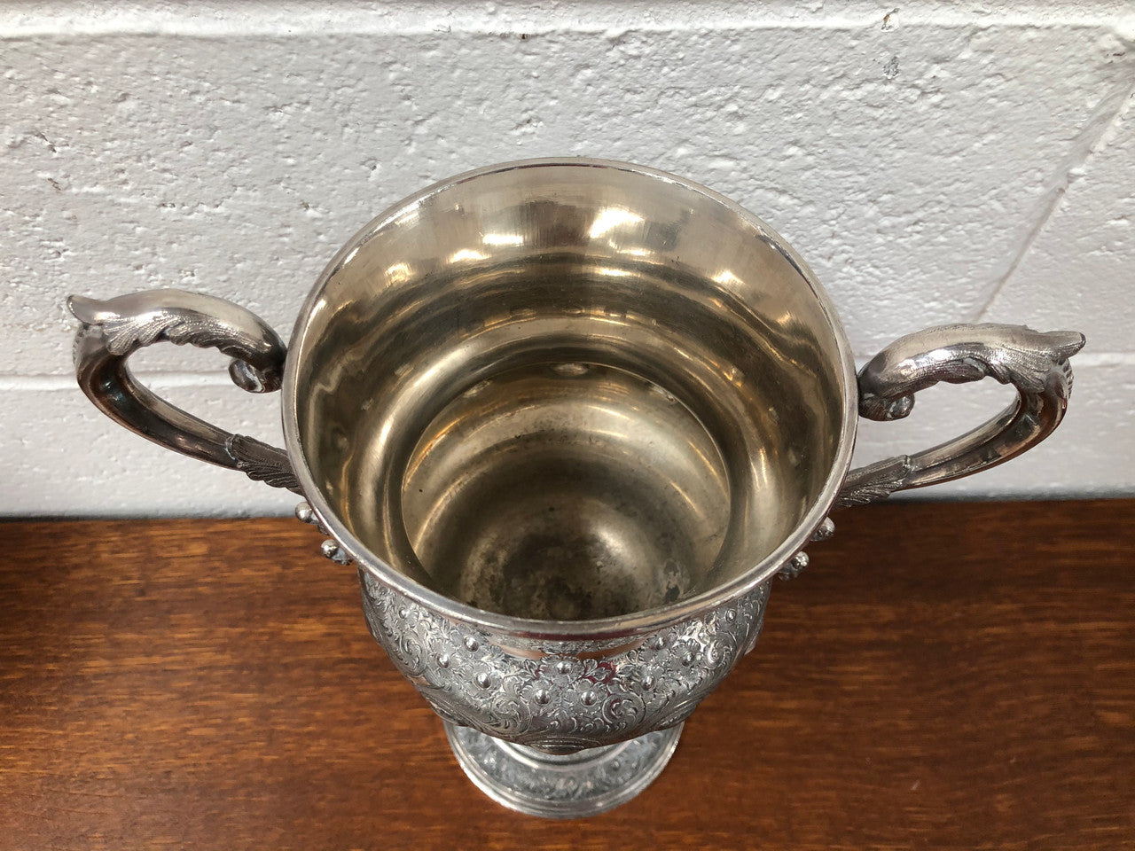 Large Embossed and Engraved Silver Plate Trophy or Vase | Antique & Vintage | Moonee Ponds Antiques | Australia Wide Delivery