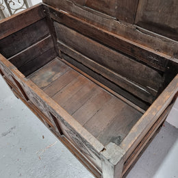 Early 19th Century French Oak carved coffer with a lift up lid for storage. A beautiful piece and in good original condition.