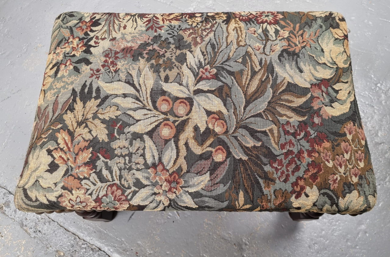 Flemish Baroque Style Walnut Footstool with Tapestry Fabric Top | Antique & Vintage | Moonee Ponds Antiques | Australia Wide Delivery