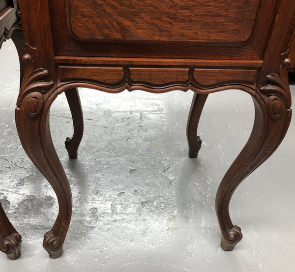Pair Of  French Oak & Marble Top Bedsides