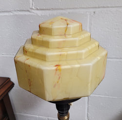 Stunning Art Deco Brass Copper Table Lamp With Beautiful Stepped Glass Shade | Antique & Vintage | Moonee Ponds Antiques | Australia Wide Delivery