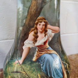 French pair of 19th century large handpainted vases of beautiful women and in good original condition