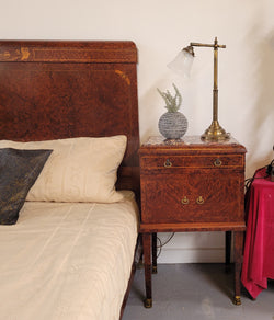 French Art Deco Bedroom Suite Consisting of Queen Size Bed & Bedsides In Amboyna Wood | Antique & Vintage | Moonee Ponds Antiques | Australia Wide Delivery