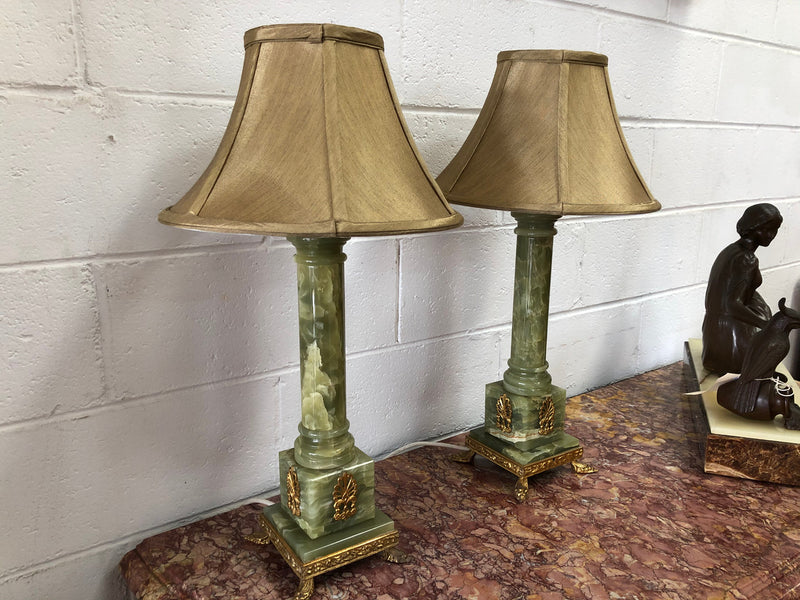 Pair Of French Onyx Lamps With Shades