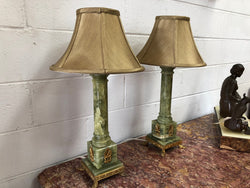 Pair Of French Onyx Lamps With Shades | Antique & Vintage | Moonee Ponds Antiques | Australia Wide Delivery