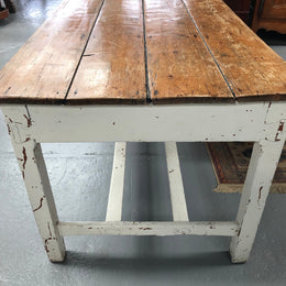 Early Victorian Pine table/desk with drawer on one side and white painted base. This would make an ideal desk for someone who needs plenty of space to work or an ideal dinning table for a small area. In good original detailed condition.