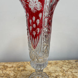 Vintage flash ruby crystal vase with some losses to ruby flashing.