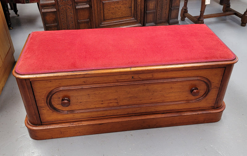 Victorian Cedar blanket box seat with lovely upholstery. This beautiful seat could be used in a bedroom in front of a bed or a hallway to store shoes and sit on when putting them on. It is in good original condition, please view photos as they help form part of the description.