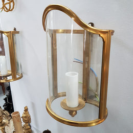 A Pair French Gilt Louis XVI Style Wall Lanterns With Moulded Glass Surround