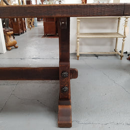 19th Century French Oak pedestal farmhouse table. In very good original detailed condition. Circa 1860's.
