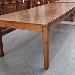 Amazing 19th Century French Oak Farmhouse style dining table with three drawers. It is made from three large planks of wood which is very hard to find. It is also very wide with a width of 105.5 cm. It is in good original detailed condition.