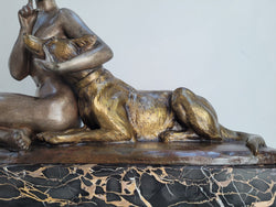 French Art Deco Brozne Statue Of Lady & German Shepard Signed by Louis Riche (1877-1949) | Antique & Vintage | Moonee Ponds Antiques | Australia Wide Delivery