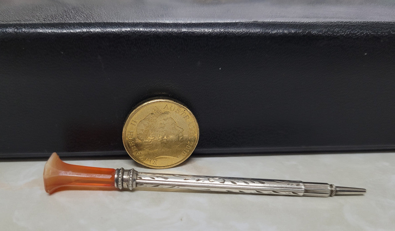 Attractive Sterling Silver & Onyx Propelling Pencil | Antique & Vintage | Moonee Ponds Antiques | Australia Wide Delivery