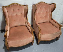 French Pair Of Louis XV Style Pink Upholstered Wing Back Chairs | Antique & Vintage | Moonee Ponds Antiques | Australia Wide Delivery