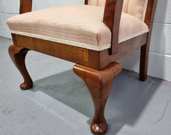 Australian Fiddleback Blackwood Button Back Upholstered Armchair with Queen Anne Legs | Antique & Vintage | Moonee Ponds Antiques | Australia Wide Delivery