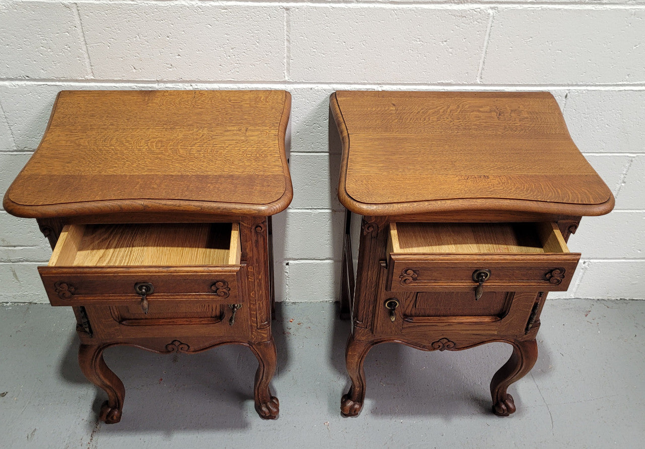 Pair of Low Louis XV Style Oak Bedsides With Wooden Tops | Antique & Vintage | Moonee Ponds Antiques | Australia Wide Delivery