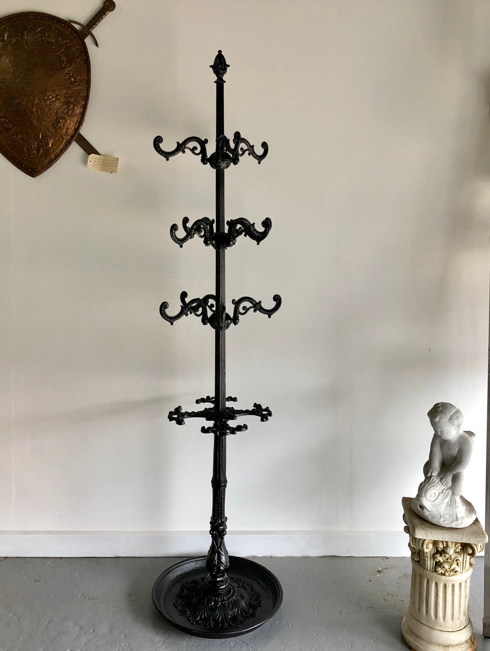 Antique Black French Cast Iron Coat Stand