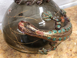 Pair Of Large Moser Enameled Vases With Lizards | Antique & Vintage | Moonee Ponds Antiques | Australia Wide Delivery