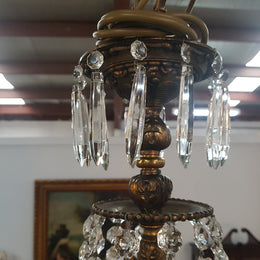 French Bronze & Crystal Six Candle Light Chandelier